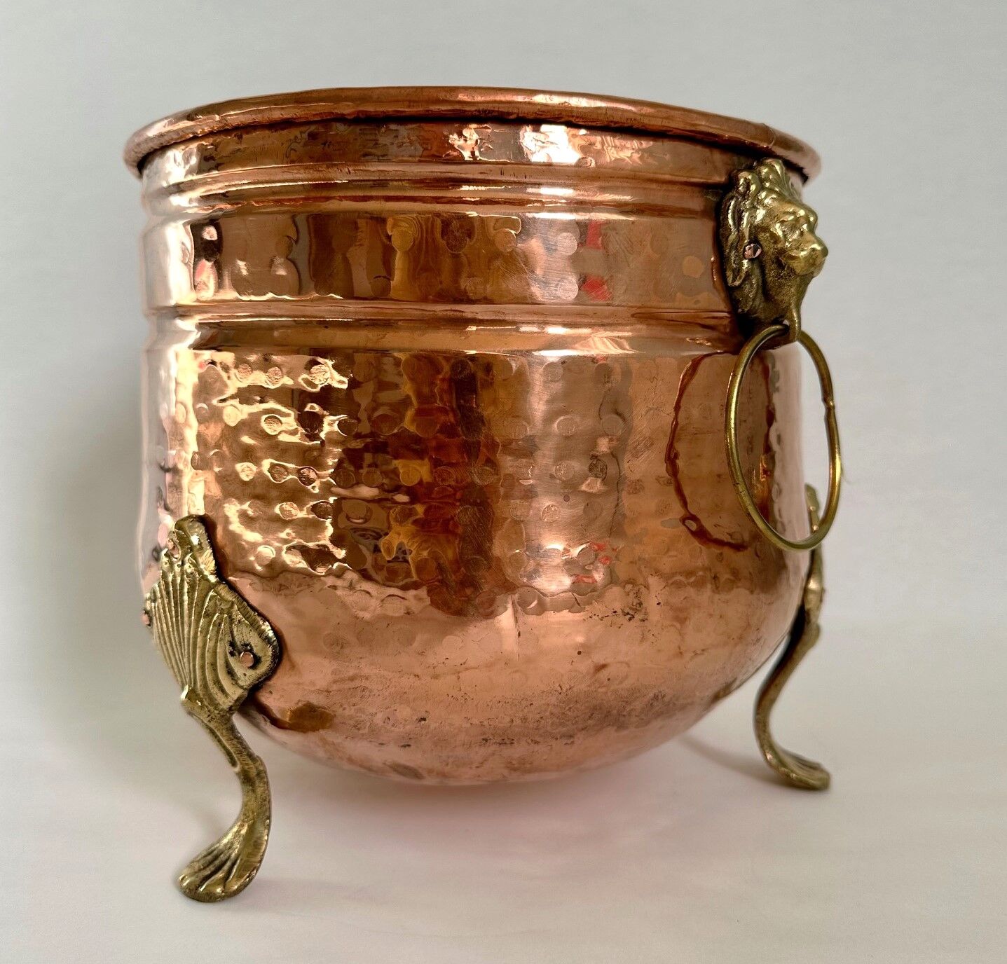 Copper Planter Round Lions Feet, 10.6″